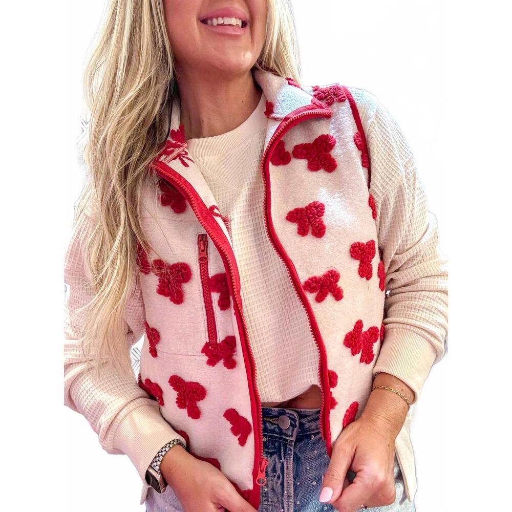 NEW VERY J textured bow printed vest in red